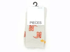 Pieces CHAUSSETTES PCSEBBY GLITTER EMB SOCK FC Blanc Chaussettes Femme