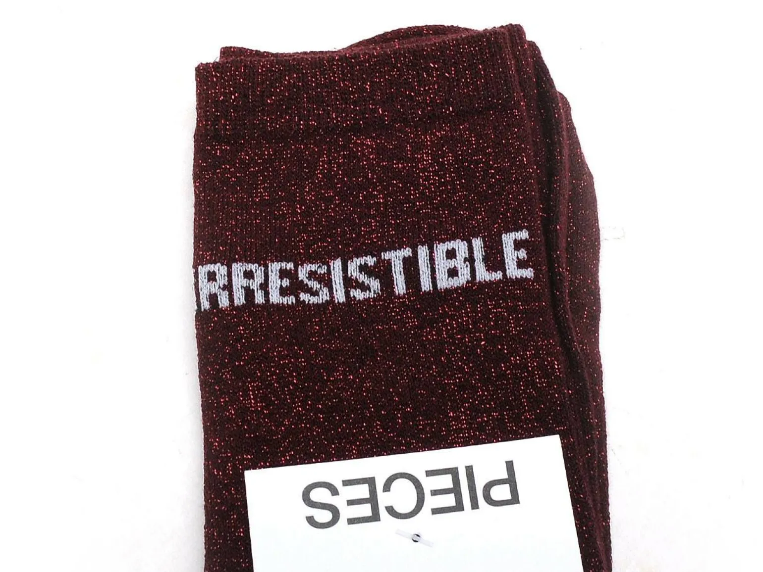 Pieces CHAUSSETTES PCSEBBY LONG GLITTER Bordeaux Chaussettes Femme