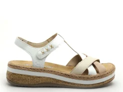 Rieker V0919 Blanc Sandales à Talons Femme