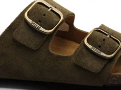 Scholl JOSEPHINE SUEDE Kaki Mules et Sabots Plats Femme